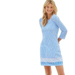 Cabana Life Womens Lake Como Shift Dress Blue Combo Geometric Pocket L New